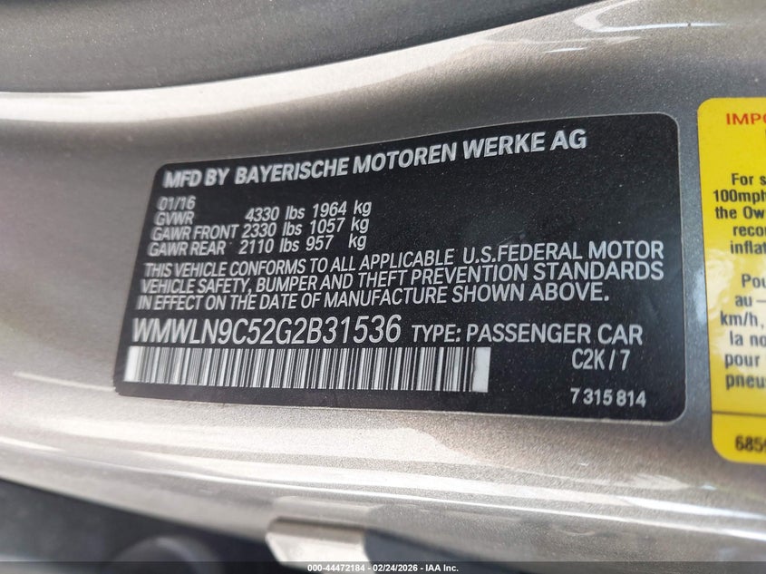 2016 Mini Clubman Cooper S VIN: WMWLN9C52G2B31536 Lot: 44472184