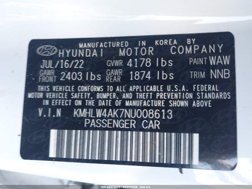 2022 Hyundai Elantra N VIN: KMHLW4AK7NU008613 Lot: 44472315