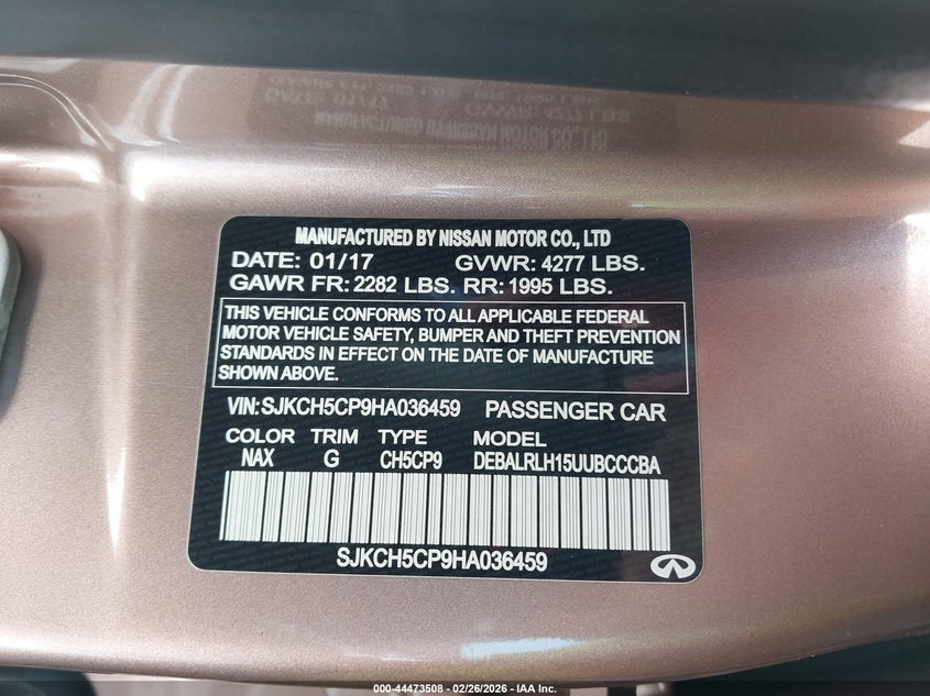 2017 Infiniti Qx30 Premium VIN: SJKCH5CP9HA036459 Lot: 44473508