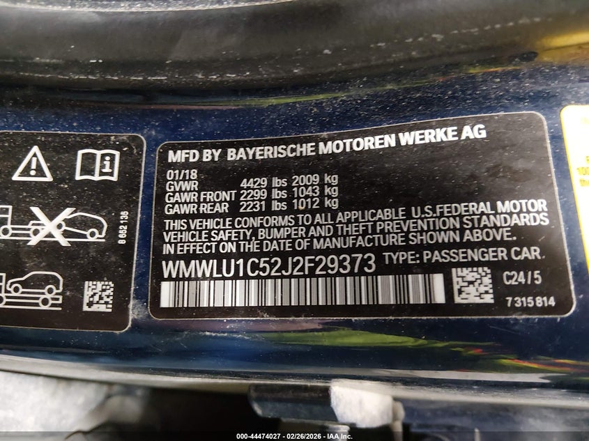 2018 Mini Clubman Cooper VIN: WMWLU1C52J2F29373 Lot: 44474027