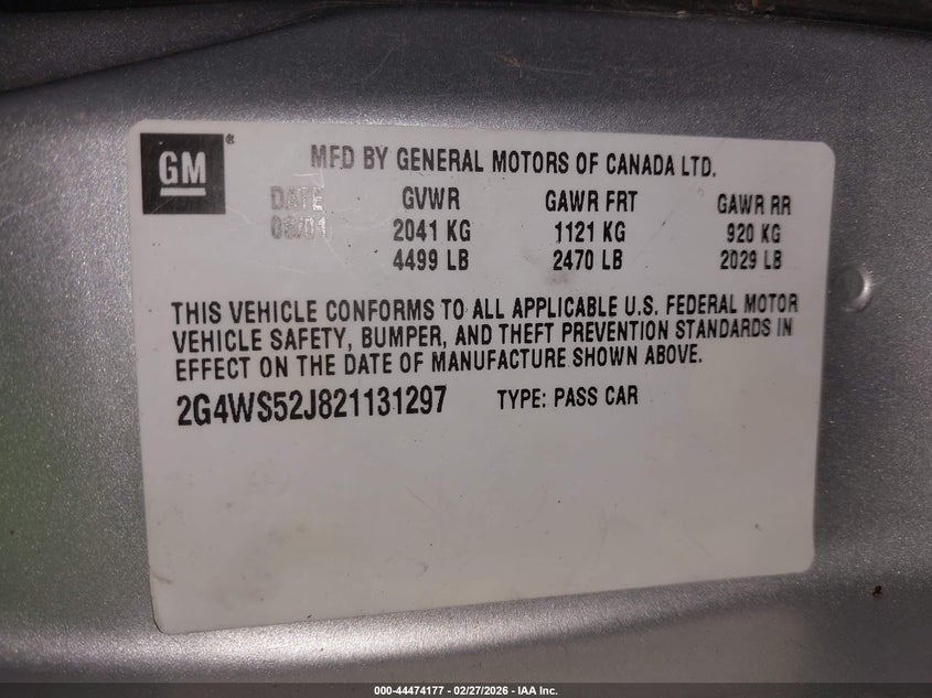 2000 Buick Regal Ls VIN: 2G4WB55K7Y1346294 Lot: 44474177