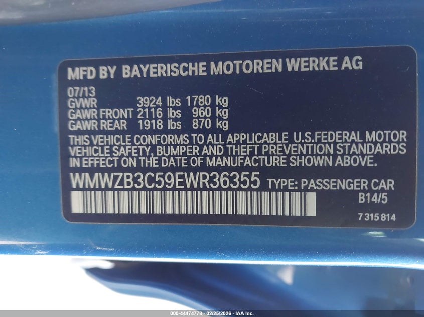 2014 Mini Countryman Cooper VIN: WMWZB3C59EWR36355 Lot: 44474778