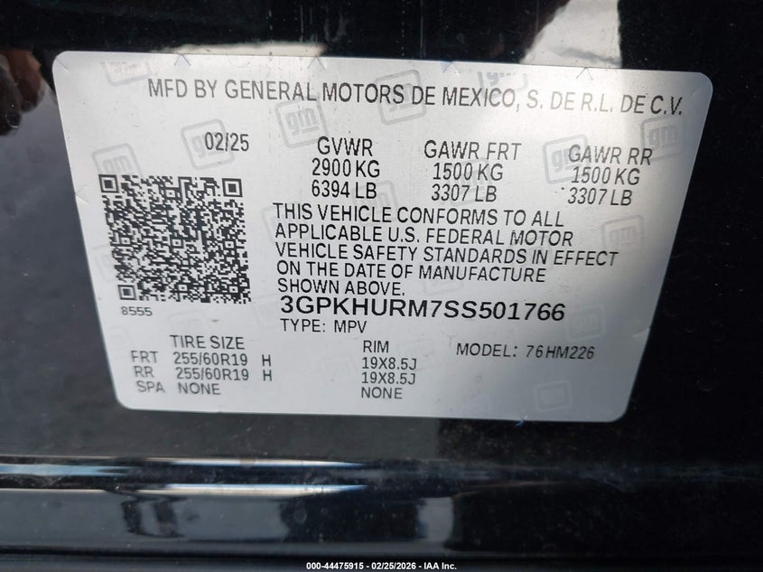 2025 Honda Prologue Ex VIN: 3GPKHURM7SS501766 Lot: 44475915
