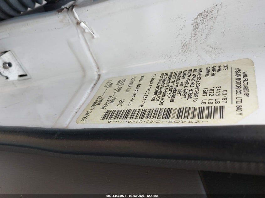 1997 Nissan Sentra Gle/Gxe/Xe VIN: 1N4AB41D6VC761716 Lot: 44475975