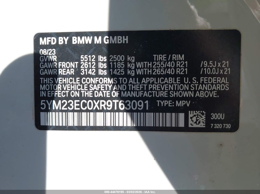 2024 BMW X4 M VIN: 5YM23EC0XR9T63091 Lot: 44476195