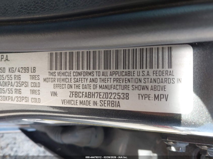 2014 Fiat 500L Easy VIN: ZFBCFABH7EZ022538 Lot: 44476312