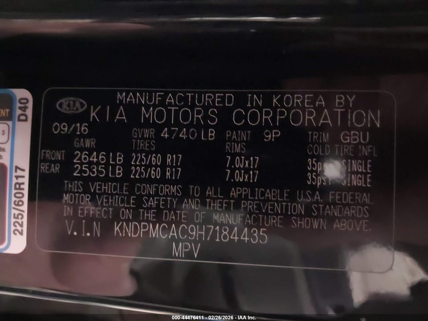 VIN KNDPMCAC9H7184435 2017 KIA SPORTAGE LX