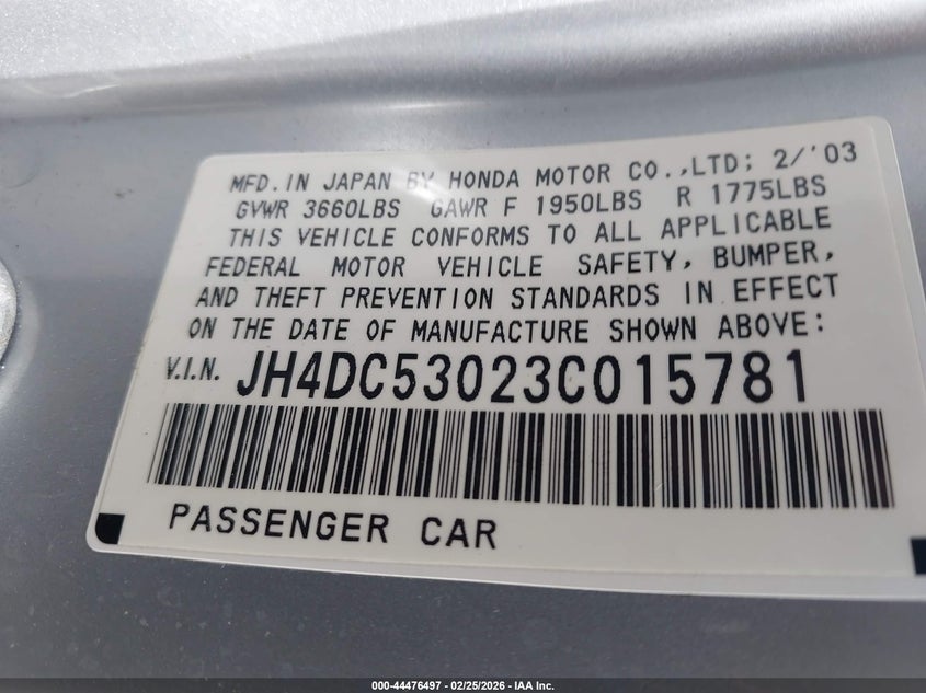 2003 Acura Rsx Type S VIN: JH4DC53023C015781 Lot: 44476497