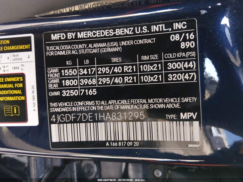 2017 Mercedes-Benz Gls 550 4Matic VIN: 4JGDF7DE1HA831295 Lot: 44476626