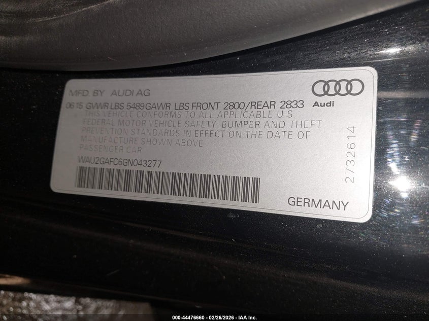 2016 Audi A7 3.0T Premium Plus VIN: WAU2GAFC6GN043277 Lot: 44476660