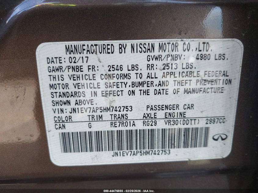 VIN JN1EV7AP5HM742753 2017 INFINITI Q50 3.0T PREMIUM