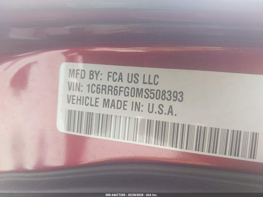 2021 Ram 1500 3.6 Ram Classic Tradesman 4X2 6'4 Box red Lot 111044477205 Vin 1C6RR6FG0MS508393
