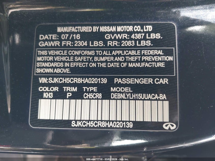 2017 Infiniti Qx30 Premium VIN: SJKCH5CR8HA020139 Lot: 44477718