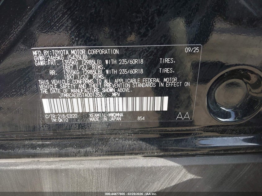 2026 Toyota Bz Xle Plus VIN: JTMBCAEB5TA001353 Lot: 44477805