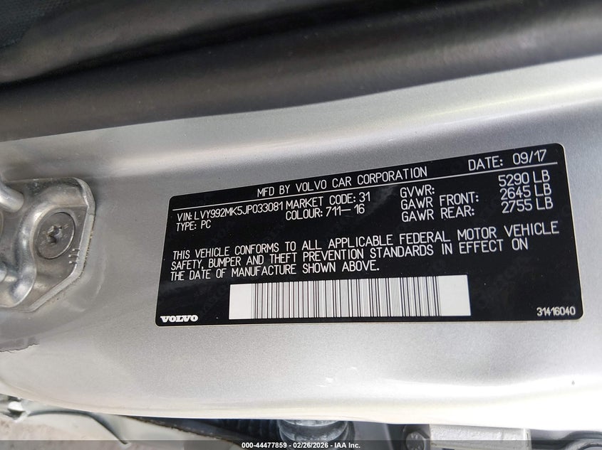 2018 Volvo S90 T6 Momentum VIN: LVY992MK5JP033081 Lot: 44477859