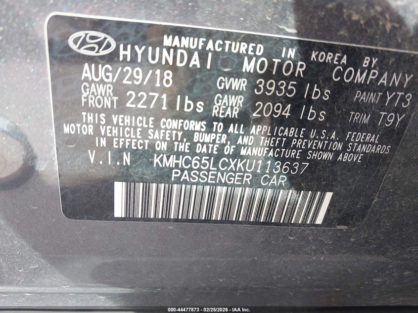 VIN KMHC65LCXKU113637 2019 HYUNDAI IONIQ HYBRID BLUE