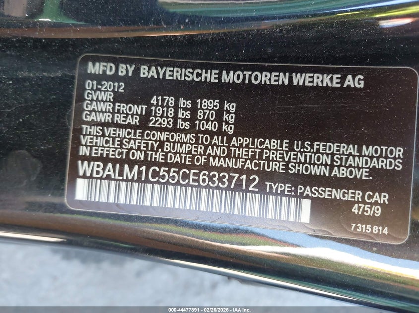 2012 BMW Z4 Sdrive35Is VIN: WBALM1C55CE633712 Lot: 44477891