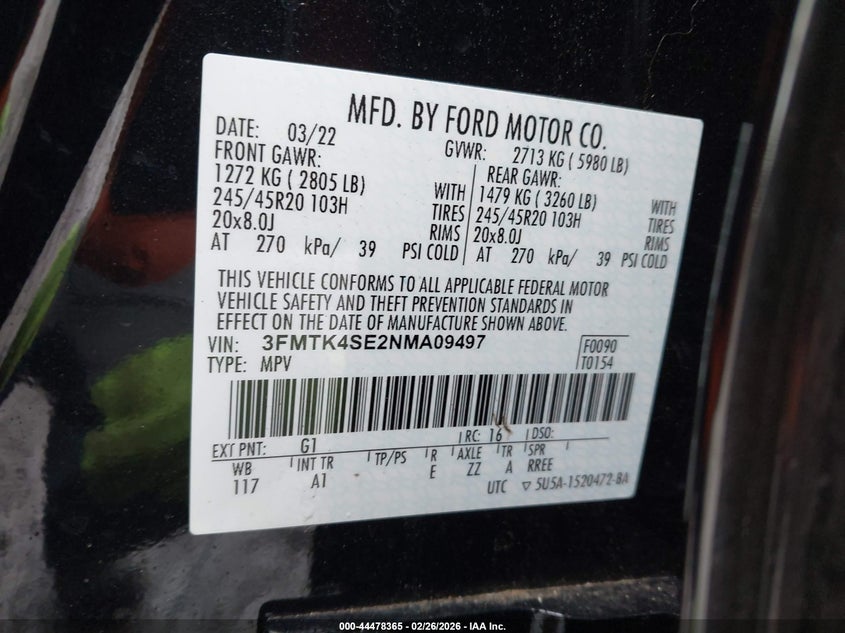 2022 Ford Mustang mach-e Gt black Lot 111044478365 Vin 3FMTK4SE2NMA09497