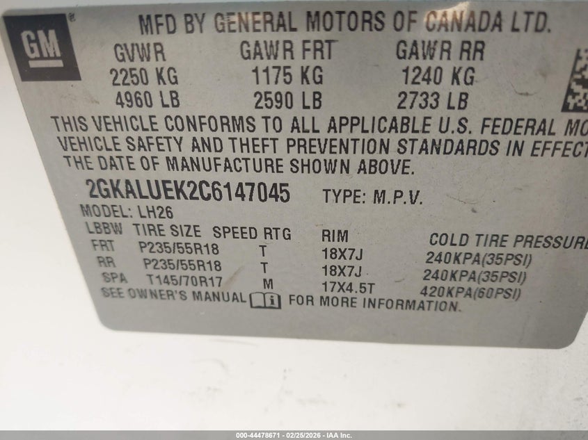 2012 Gmc Terrain 2.4 Slt-1 white Lot 111044478671 Vin 2GKALUEK2C6147045