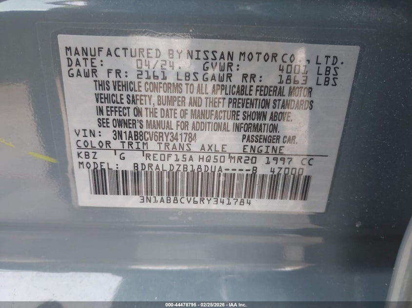 VIN 3N1AB8CV6RY341784 2024 NISSAN SENTRA SV XTRONIC CVT