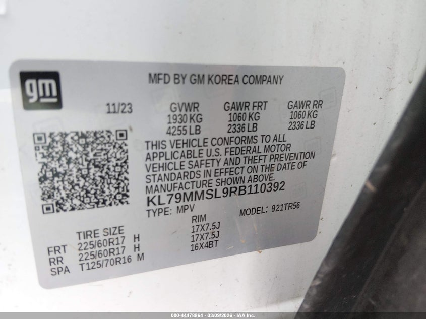 VIN KL79MMSL9RB110392 2024 CHEVROLET TRAILBLAZER FWD LS