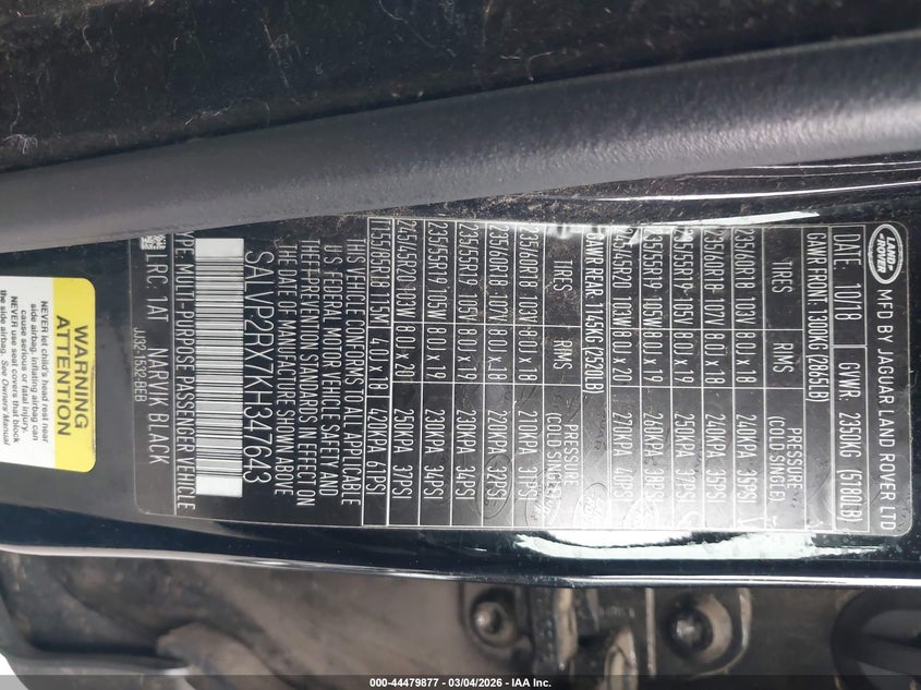 2019 Land Rover Range Rover Evoque Se/Se Premium VIN: SALVP2RX7KH347643 Lot: 44479877