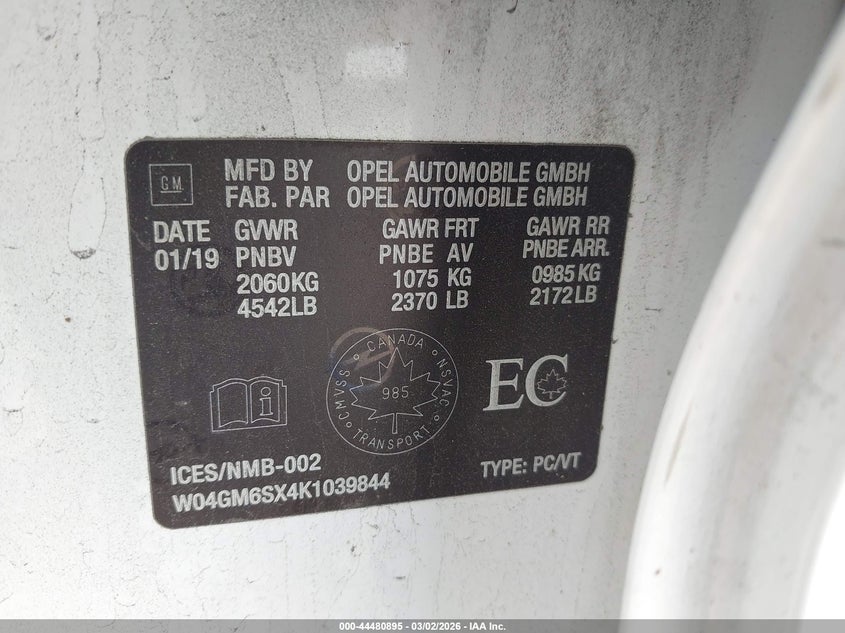 2019 Buick Regal Sportback Preferred Ii VIN: W04GM6SX4K1039844 Lot: 44480895