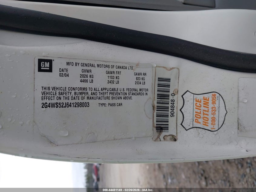 2004 Buick Century VIN: 2G4WS52J641298003 Lot: 44481149