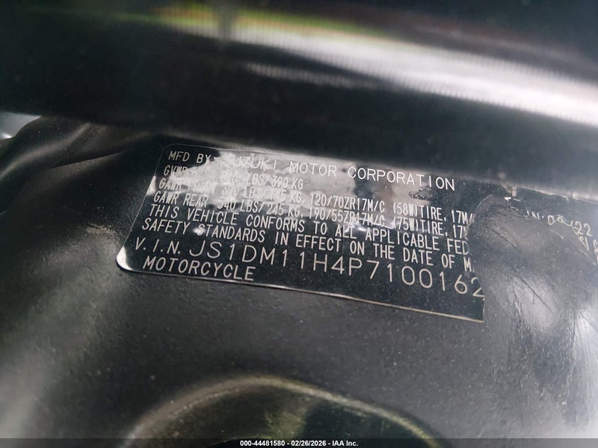 2023 Suzuki Gsx-R1000 R VIN: JS1DM11H4P7100162 Lot: 44481580