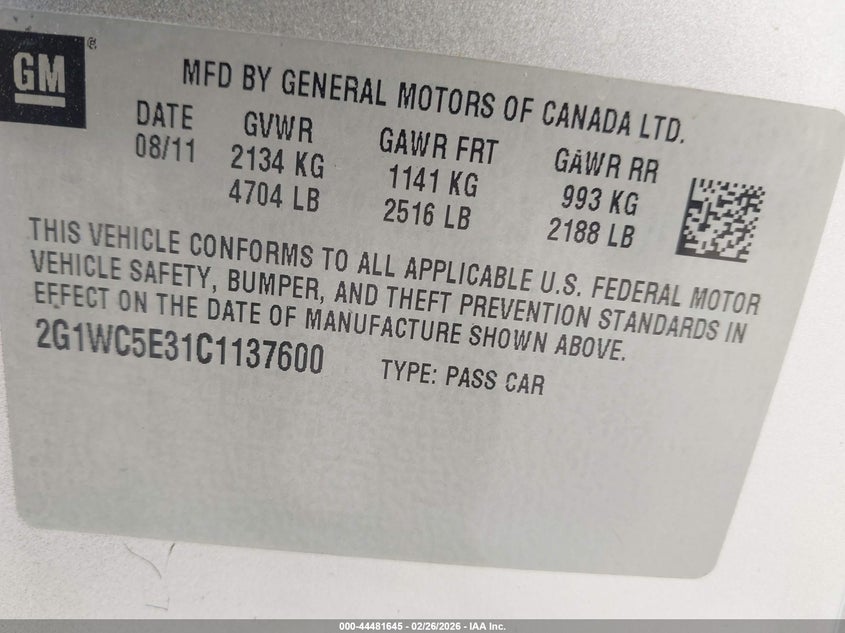 2012 Chevrolet Impala 3.6 Ltz silver Lot 111044481645 Vin 2G1WC5E31C1137600