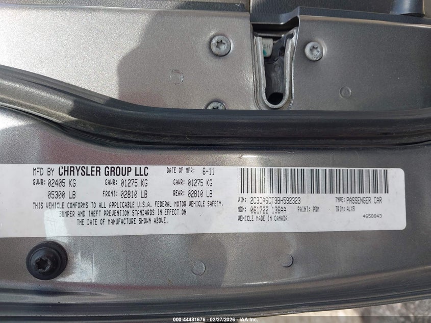 2011 Chrysler 300C VIN: 2C3CA6CT3BH592323 Lot: 44481676