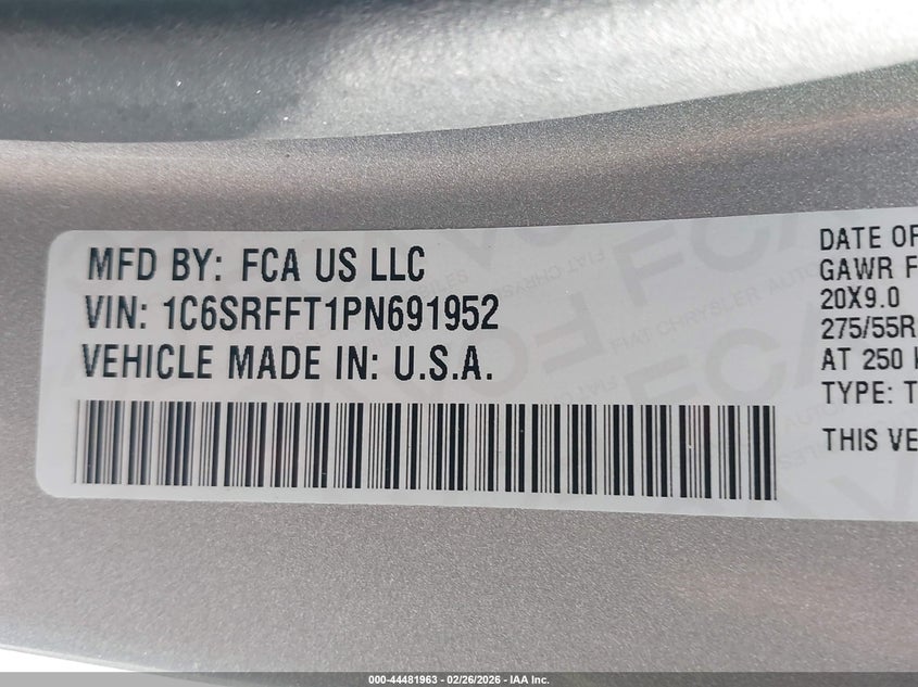 2023 Ram 1500 5.7 Ram Lone Star 4X4 5'7 Box grey Lot 111044481963 Vin 1C6SRFFT1PN691952