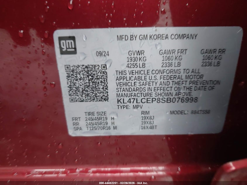 2025 Buick Envista Avenir Fwd VIN: KL47LCEP8SB076998 Lot: 44482251