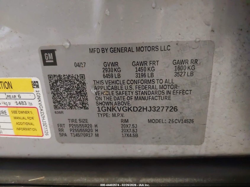 2017 Chevrolet Traverse 3.6 1Lt silver Lot 111044482574 Vin 1GNKVGKD2HJ327726