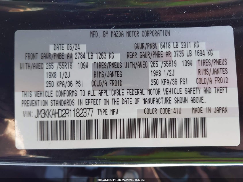 2024 Mazda Cx-90 3.3 Turbo Select VIN: JM3KKAHD2R1182377 Lot: 44482741