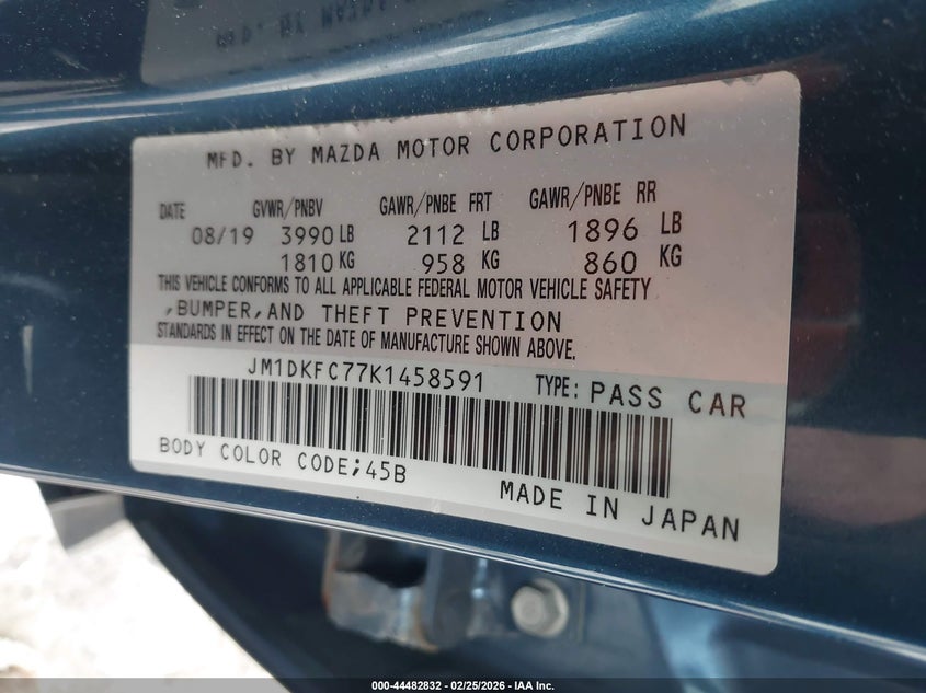 2019 Mazda Cx-3 Touring VIN: JM1DKFC77K1458591 Lot: 44482832