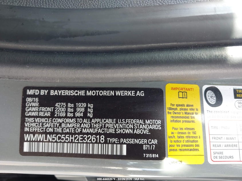 2017 Mini Clubman Cooper VIN: WMWLN5C55H2E32618 Lot: 44482879