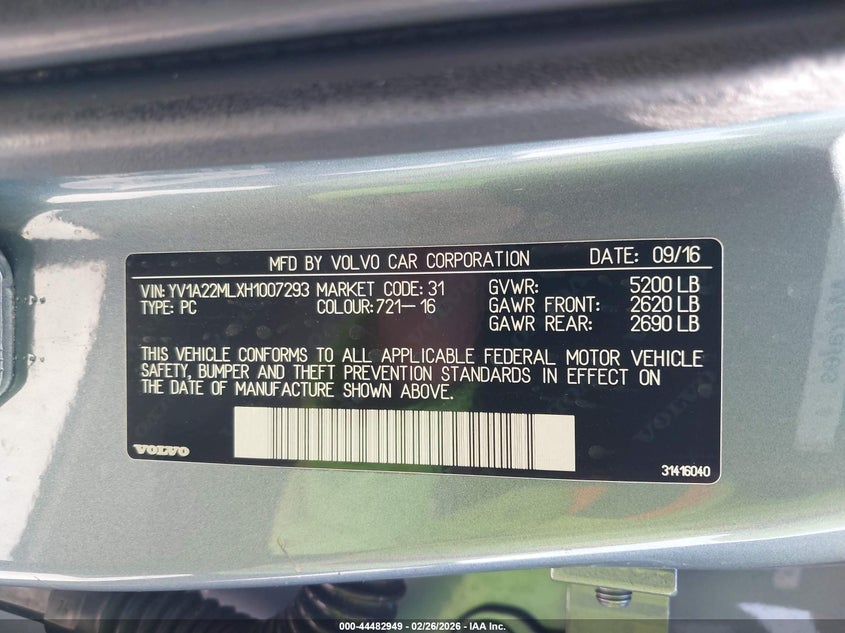 2017 Volvo S90 T6 Inscription VIN: YV1A22MLXH1007293 Lot: 44482949