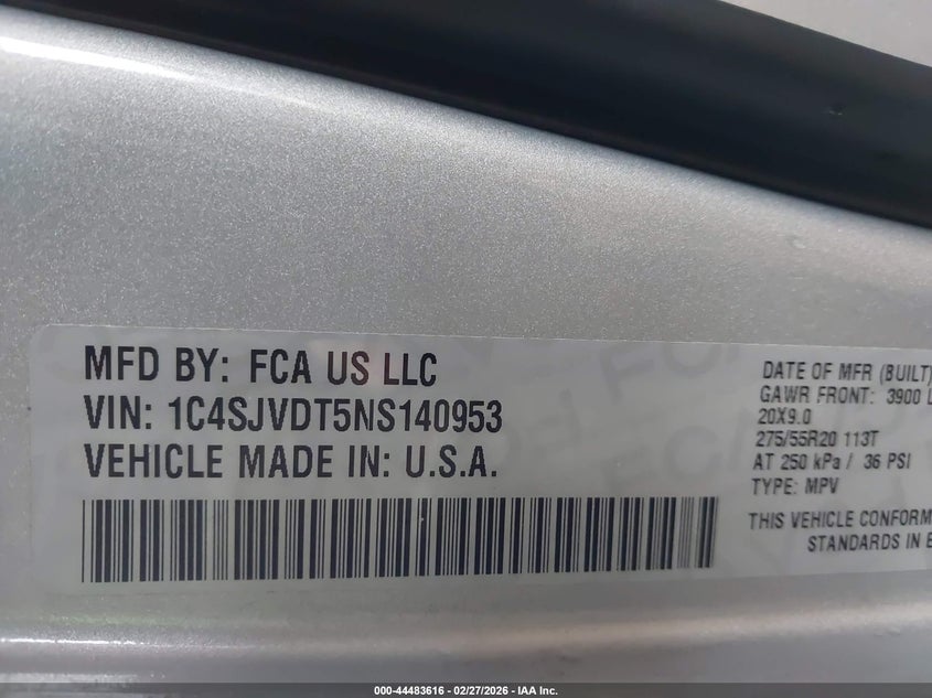 2022 Jeep Wagoneer Series Iii 4X4 VIN: 1C4SJVDT5NS140953 Lot: 44483616