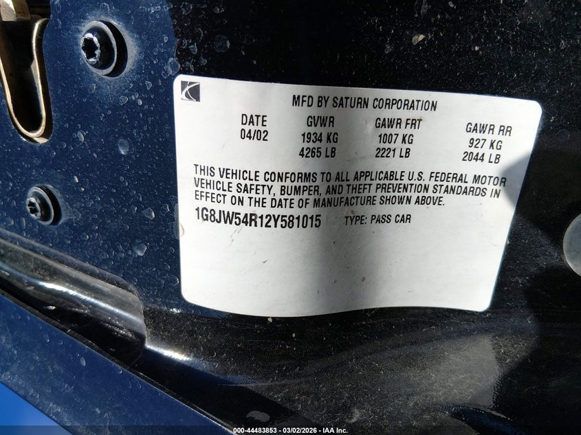 2002 Saturn L-Series L300 VIN: 1G8JW54R12Y581015 Lot: 44483853