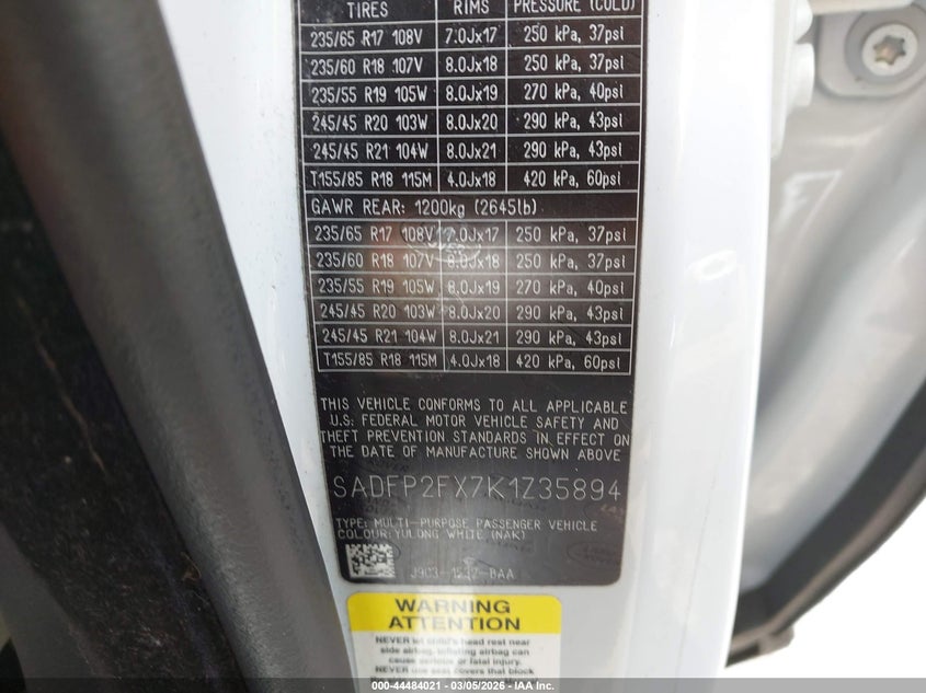 VIN: SADFP2FX7K1Z35894 2019 JAGUAR E-PACE SE