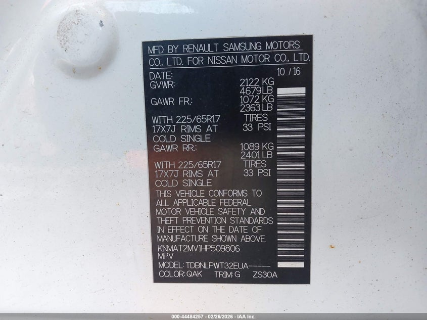2017 Nissan Rogue 2.5 S White Lot 111044484257 Vin KNMAT2MV1HP509806