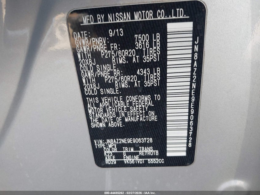 2014 Infiniti Qx80 VIN: JN8AZ2NE9E9063728 Lot: 44485262