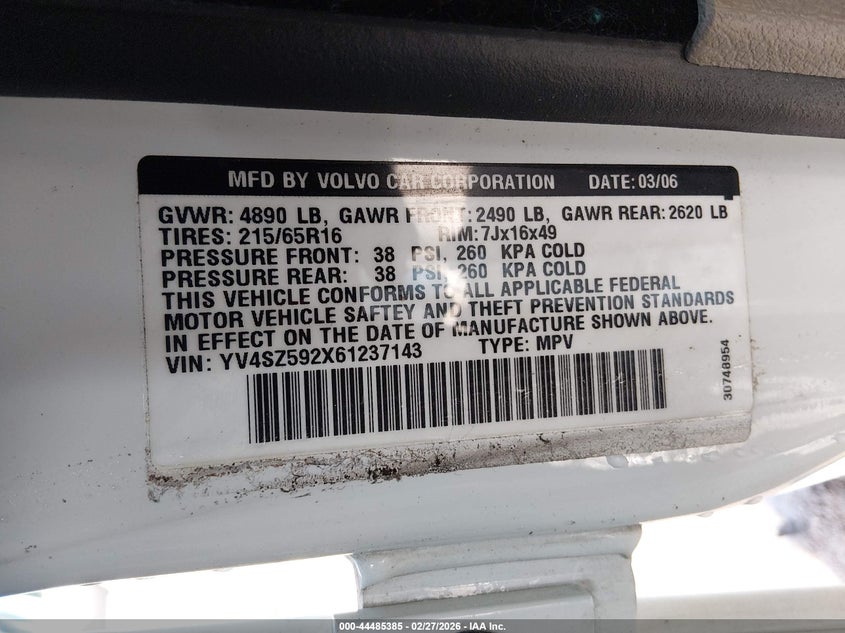 2006 Volvo Xc70 2.5T/Volvo Ocean Race Edition VIN: YV4SZ592X61237143 Lot: 44485385