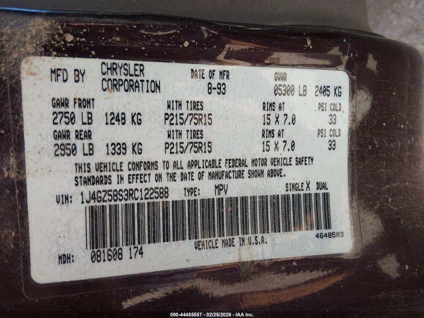 1994 Jeep Grand Cherokee Laredo VIN: 1J4GZ58S3RC122588 Lot: 44485557