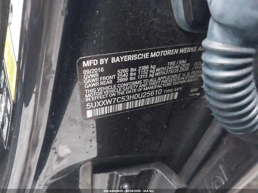 2017 BMW X4 M40I VIN: 5UXXW7C53H0U25610 Lot: 44485620