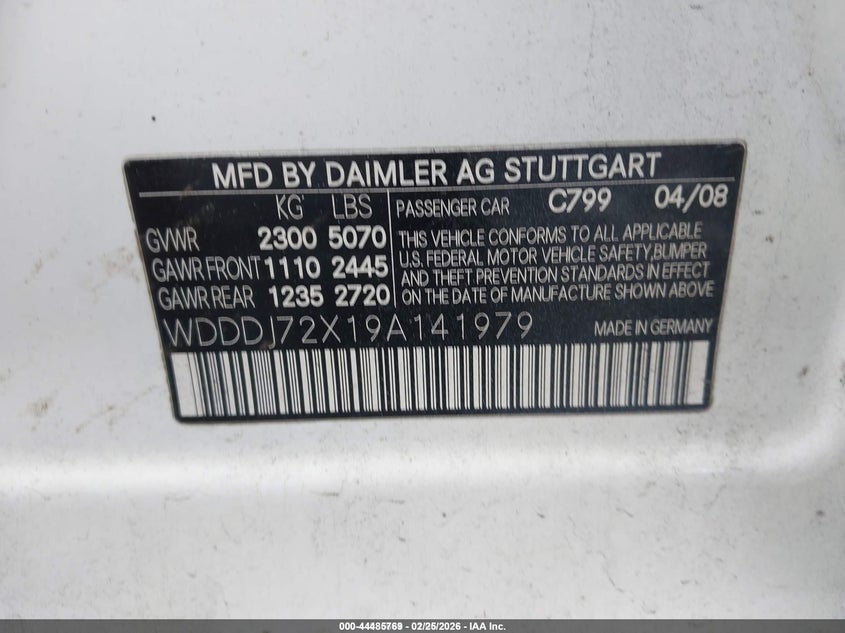 2009 Mercedes-Benz Cls 550 VIN: WDDDJ72X19A141979 Lot: 44485769