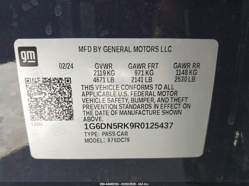 2024 Cadillac Ct5 Premium Luxury VIN: 1G6DN5RK9R0125437 Lot: 44486104