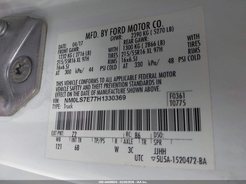 NM0LS7E77H1330369 2017 Ford Transit 2.5 Connect Xl white