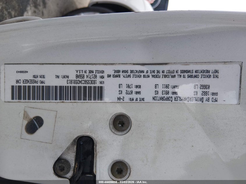 2004 Dodge Neon Sxt VIN: 1B3ES56C34D591813 Lot: 44486656